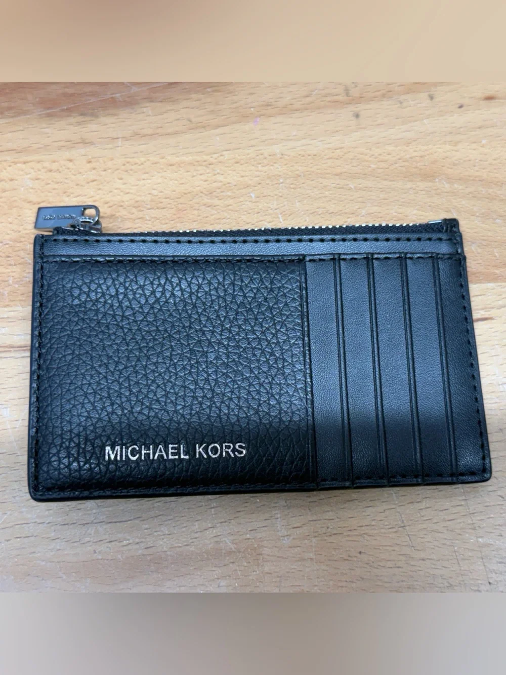 Michael Kors Black Leather Card & Zip Pocket Holder